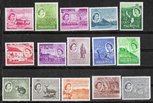 Mauritius # 251-65  QE II Definitives  1953-54 complete  (15) VLH/NH