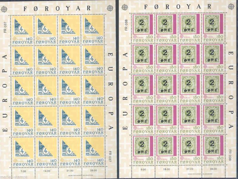 FAROE ISLANDS LOT OF 18  EUROPA COMPLETE SHEETLET SETS OF TWENTY  STAMPS MINT NH 