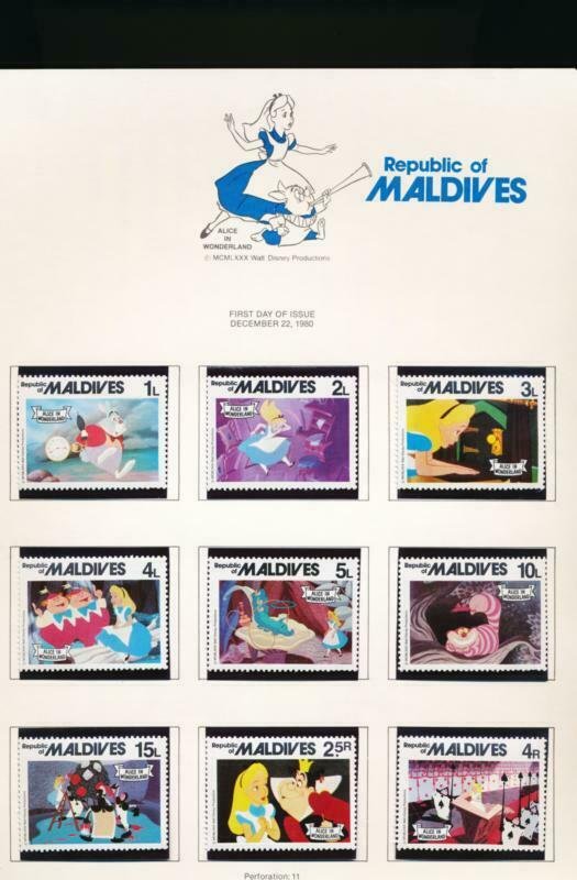 DISNEY MALDIVES 887-896 MINT NH ALICE IN WONDERLAND 1980