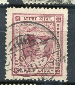 INDIA; INDORE HOLKAR 1904-20 early local issue used 1/2a. value