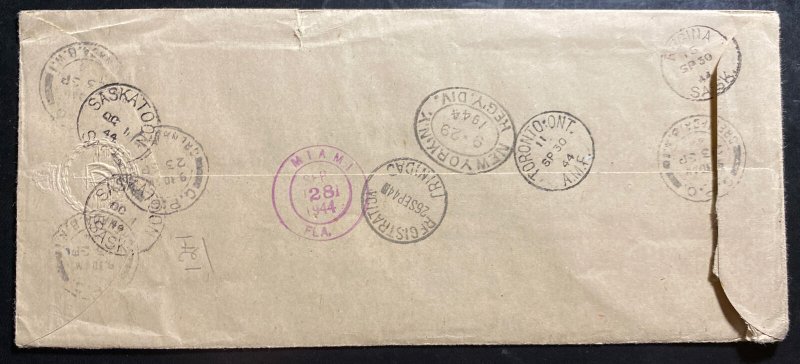 1944 Grenada On His Majesty Service Airmail cover To Saskatoon Canada 