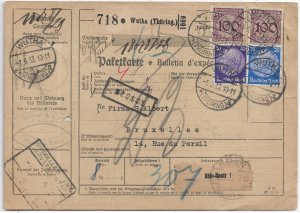 1933 Wutha, Germany to Brussels, Belgium Parcel Receipt card (59858)