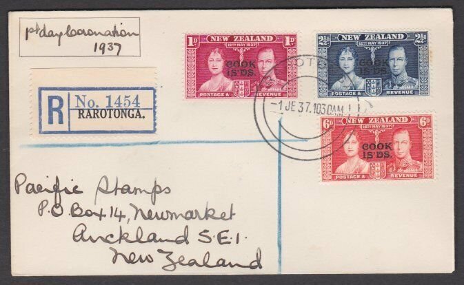 COOK IS 1937 Coronation registered FDC ex Rarotonga.........................N163