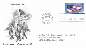 2001 FDC, #3508, 34c Honoring Veterans, 2 diff. cachets