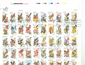 US 1953a-2002a 1982 U/A uncacheted full sheet of 50 FDC; Fifty states birds & flowers