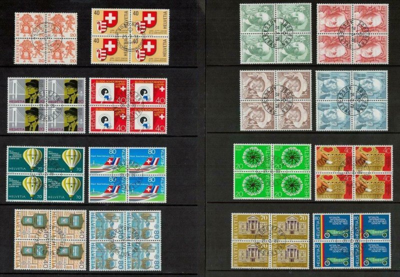 Switzerland 1977 - 1980 Period. Blocks of CTO Stamps. Includes Used. Cat app £66