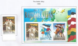 LITHUANIA - 1999 - The Baltic Way  - Perf Single Stamp & Souv Sheet - M L H