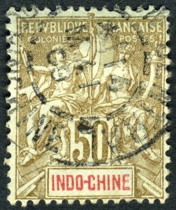 Indochina 1900 French Colony 50¢ Brown Peace & Commerce Scott #18 VFU N939 ⭐⭐⭐