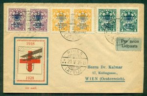 LATVIA, 1926, Airmail cover to AUSTRIA w/semi-postals tied, VF