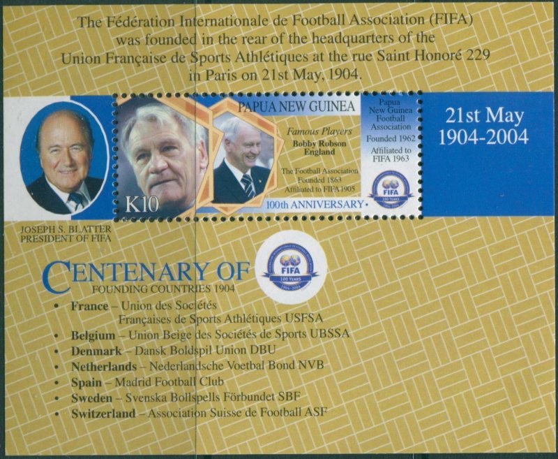 Papua New Guinea 2004 SG1043 FIFA football Bobby Robson MS MNH