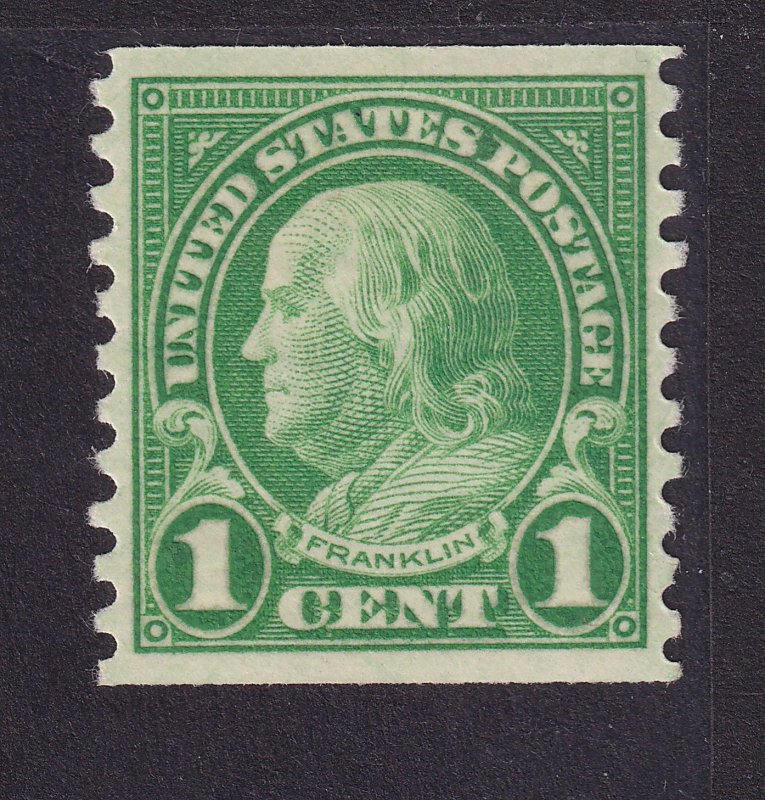 US 597 1c green MINT HINGED VF ROTARY PF10 VERT COILED SINGLE 4P4