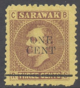 Sarawak Scott 25 - SG27, 1892 Sir Charles Vyner Brooke 1c on 3c unused no gum