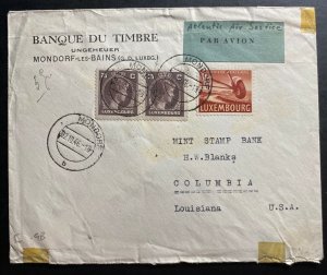 1946 Mondorf Luxembourg Airmail Stamp Bank Cover To Columbia LA USA Sc#C13