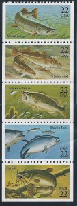 US Cat # 2205-09, Strip of 5, Fish, M-NH*-