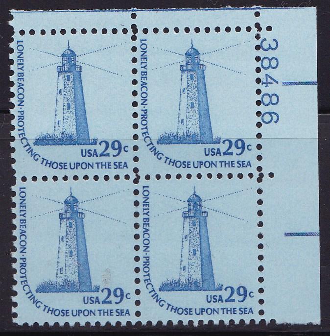 United States1975 29c Americana Series Sandy Hook Lighthouse Plate  Block VF/NH