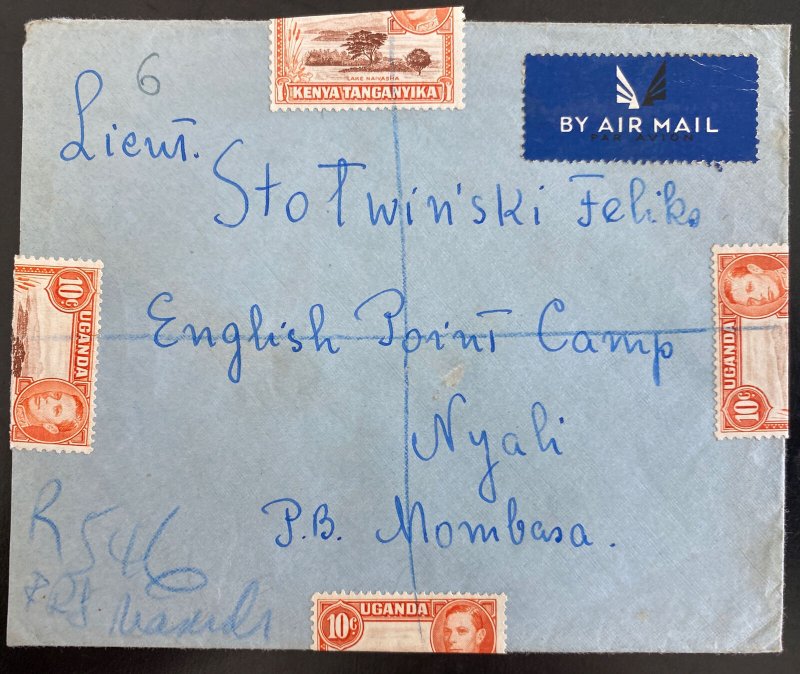 1949 Masindi Uganda’s British KUT Airmail Cover To English Point Camp Mombasa