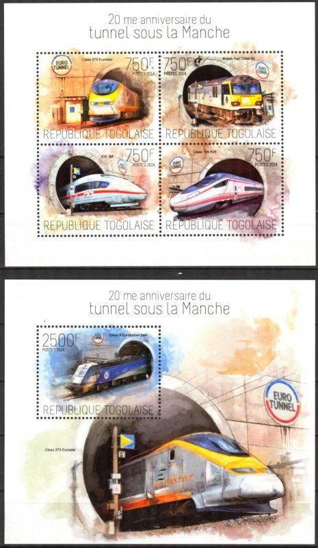 Togo 2014 Modern Trains Locomotives Channel Tunnel sheet + S/S MNH