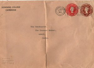 GB Cover Cambridge University RARE COLLEGE STATIONERY Downing 1962 EB239