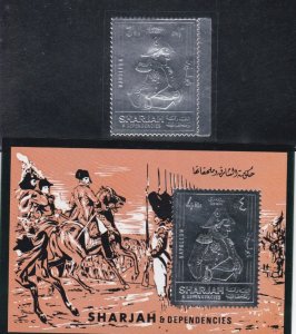 Sharjah Napoleon, Silver Foil stamp & Souvenir Sheet. Mint NH