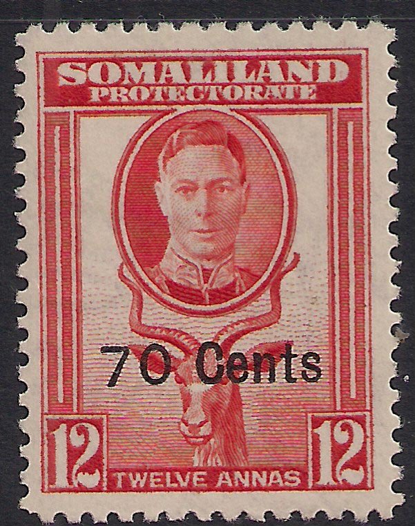 Somaliland 1951 KGV1 70cts on 12 Annas Red Orange MM SG 131 ( K648 )