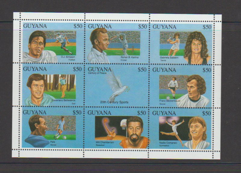 Guyana 2676 Pane of 9 Sports Famous Athletes MNH 1993 OJ Simpson Nadia Comaneci