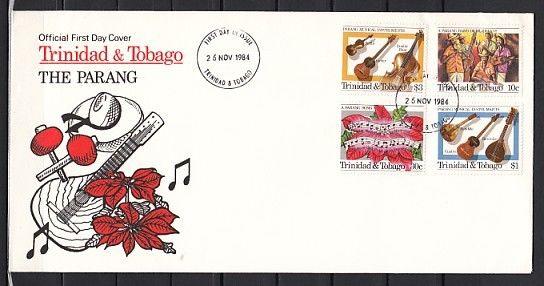 Trinidad, Scott cat. 419-422. Christmas with Music Instrument. First Day Cover.