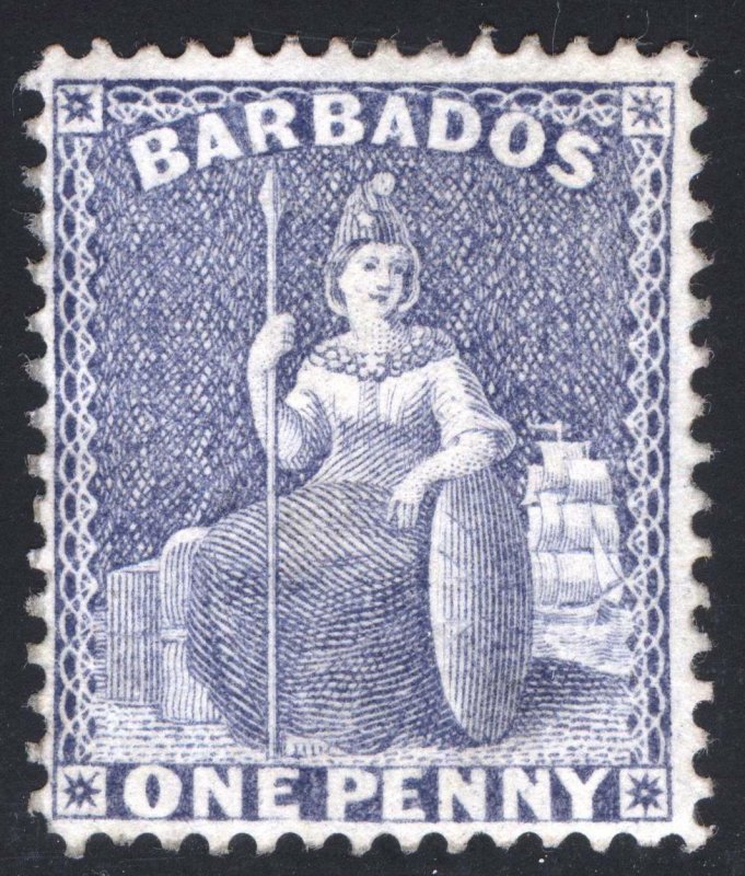 Barbados 1875 1d Grey Blue PERF 14 Wmk CC SG 74 Scott 51b LMM/MLH Cat£120($156)