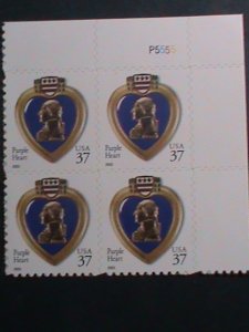 ​UNITED STATES-2003- SC#3784  PURPLE HARTS MNH PLATE BLOCK OF 4 VERY FINE