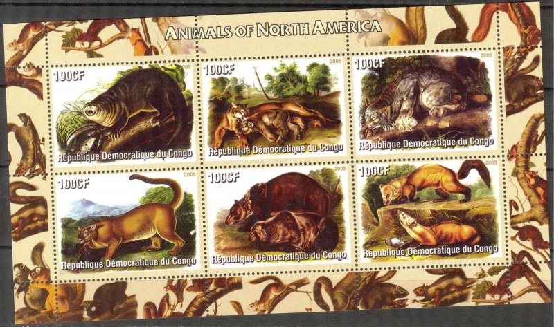 Congo 2005 Animals of North America Sheet of 6 MNH Cinderella !