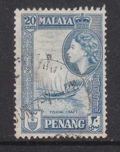 Malaya Penang 1957 Sc 51 QEII 20c Used