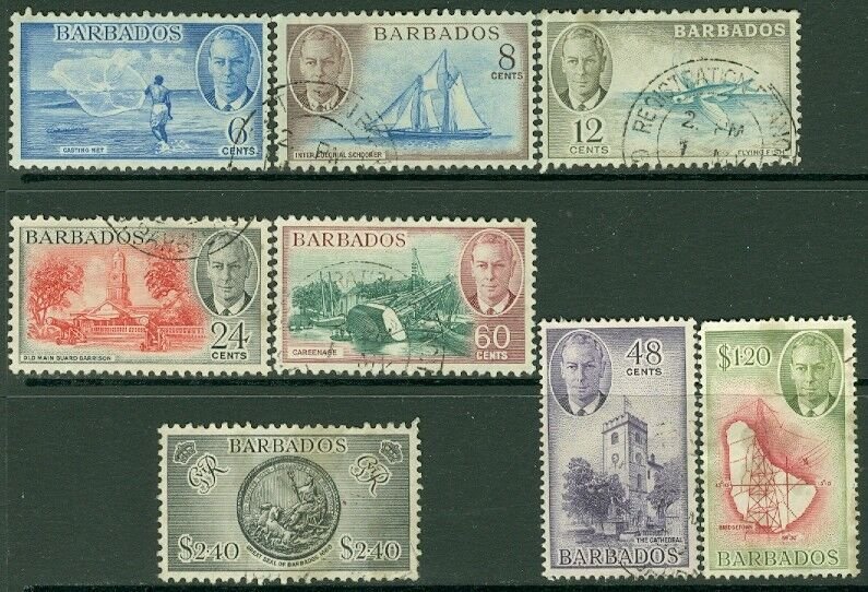 EDW1949SELL : BARBADOS 1950 Scott #220-27 Used. Catalog $81.00.