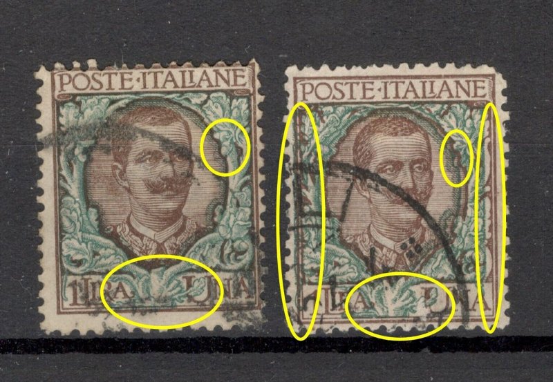 ITALY - USED STAMP  1L , Vittorio Emanuele III - PLATE ERROR - LOOK 