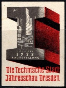 1928 Germany Poster Stamp The Annual Technical City Show & Exhibition Dresden