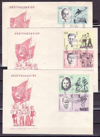 German Dem. Rep. Scott cat. B106-110. Sport Victims of Nazis. 3 First day covers