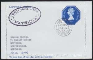 GB SCOTLAND 1972 Greenock cover : TRINITY HOUSE VESSEL - PATRICIA cachet..A9063