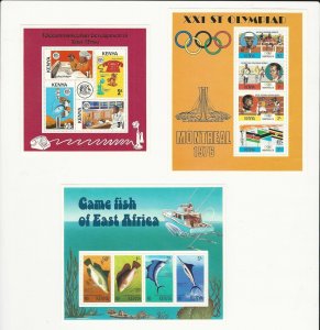 Kenya, Postage Stamp, #59a, 63a, 71a Mint NH, 1976-77, JFZ