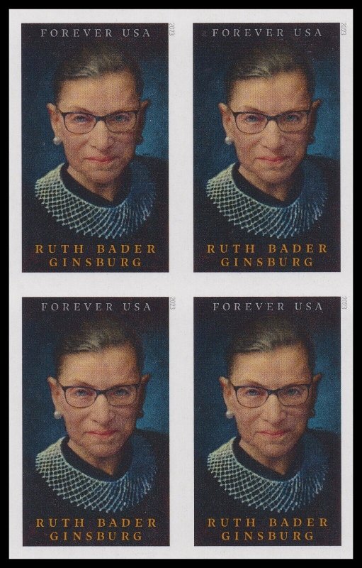 US 5821a Ruth Bader Ginsburg imperf NDC block 4 MNH 2023