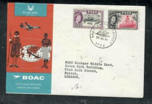 FIJI ISLANDS COVER (P0303B) 1965 QEII 2/6+6D ON FFC BOAC TO LEBANON, ARRIVAL B/S 