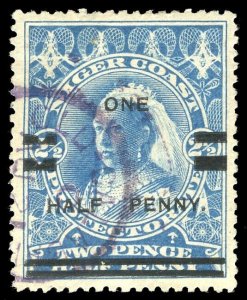 Niger Coast 1894 QV ½d on 2½d blue Position #1 OLD CALABAR cds VFU. SG 65.