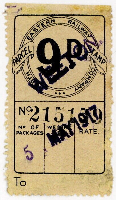 (I.B) North Eastern Railway : Parcel Stamp 9d (Weeton)