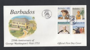 Barbados #1010-13  (2001 Washington's Visit set) unaddressed PO FDC