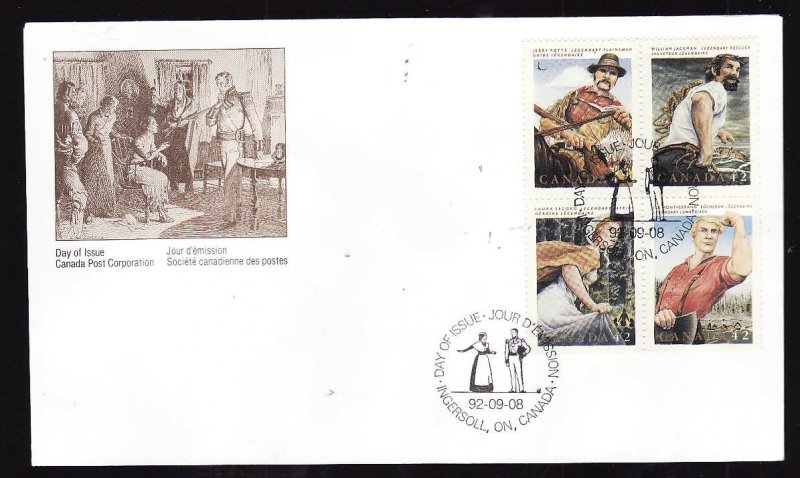 Canada-Sc#1435a-stamps on  FDC-Canadian Folklore-Legendary Heroes-1992-