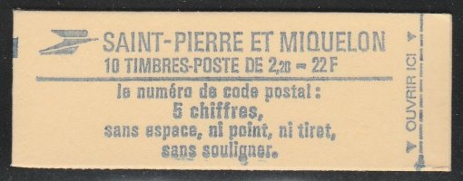 St. Pierre & Miquelon 462 MNH Unexploded Booklet of 10 cv $10
