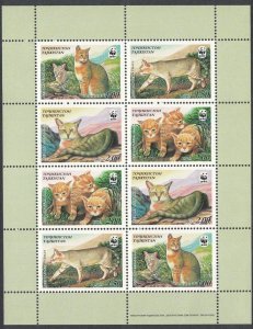 Tajikistan WWF Reed Cat Sheetlet of 2 sets 2002 MNH SC#185 a-d SG#189-192