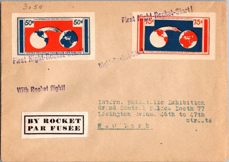 1936 USA First Night Rocket Startt Mail Niagara Falls Cover To New York