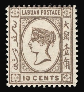 Labuan 1894 QV 10c brown MLH. SG 54. Sc 45.