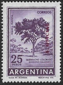 ARGENTINA 1960-68 25p QUEBRACHO TREE OFFICIAL Sc O140 MNH