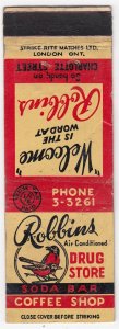 Canada Revenue 1/5¢ Excise Tax Matchbook ROBBINS DRUG STORE Saint John, N.B.