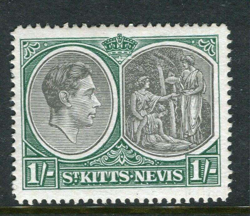 ST. KITTS; 1938 early GVI issue fine Mint hinged Shade of 1s. Perf 14 value