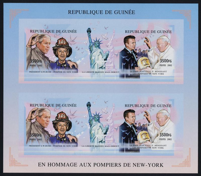 Guinea MI 3545A-B imperf Sheet MNH Pope John Paul II, President Bush